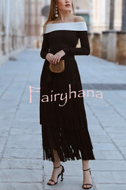 Elegant Tassel Hem Elastic Waist Casual Maxi Skirt