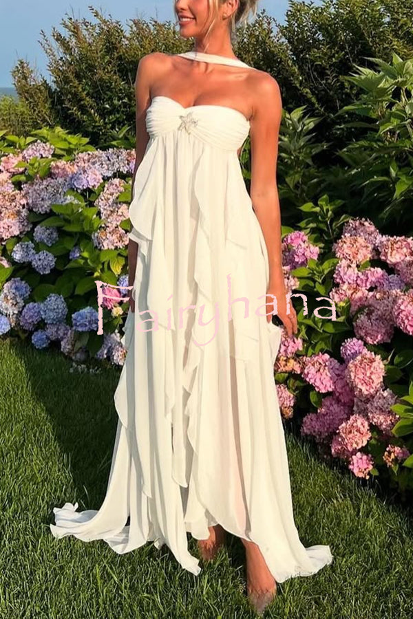 Resort Style Romantic Ruffles Open Back Stars Decorated Beach Maxi Dress