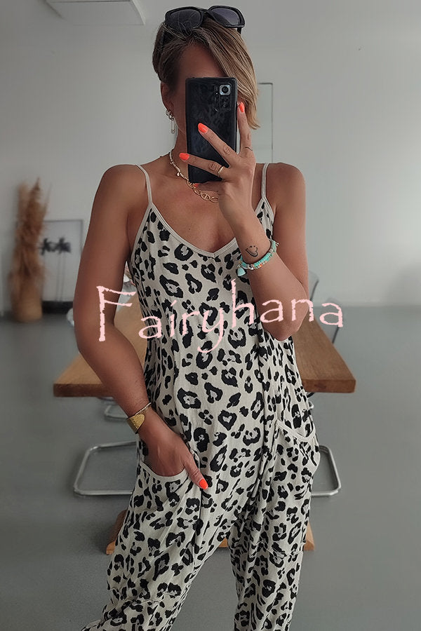 Kind and Casual Leopard Pocketed Relaxed Strap Jumpsuit