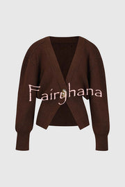 Only Yours Knit Metal Leaf Shape Button Lantern Sleeve Relaxed Cardigan