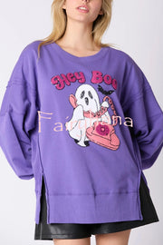 Halloween Cartoon Ghost Sequin Loose Casual Sweatshirt