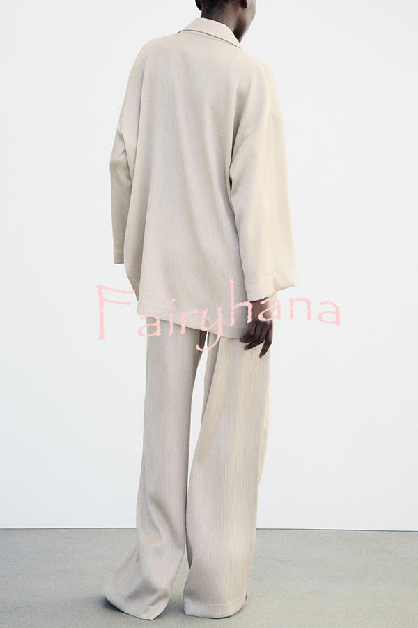 Fashionable Pleated Elastic Waist Tie Casual Pocket Wide-leg Pants