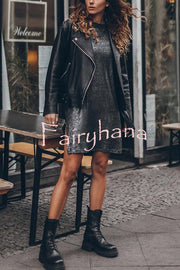 The Dark Sparkly Relaxed Slit T-shirt Mini Dress