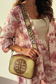 Linen Blend Botanical Print Loose-fitting Top and Elastic Waist Wide-leg Casual Pants Set