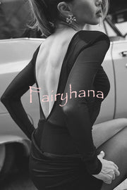 Sexy Mesh See-through Long-sleeved Backless Pleated Rompers