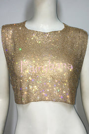 Sexy Metallic Rhinestone Backless Chain Vest