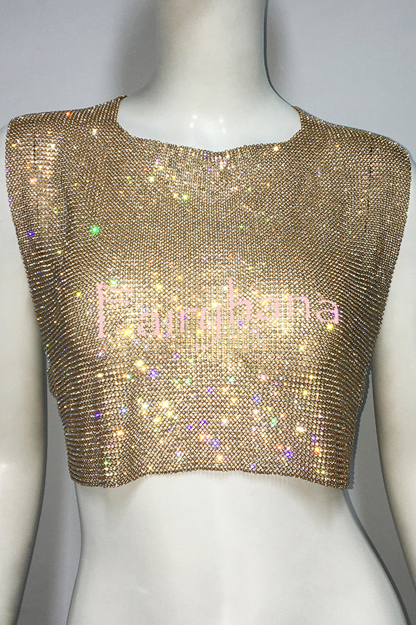 Sexy Metallic Rhinestone Backless Chain Vest