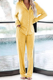 Home-style Loose-fitting Long-sleeved Pocket Shirt and Elastic Waist Casual Pants Set