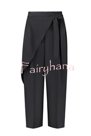 Urban Charm Wrap Tie-up Elastic Waist Pocketed Wide Leg Pants