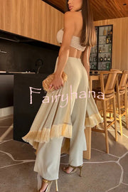 Sexy Lace-Up Bandeau Top and Irregular Tassel Pants Set