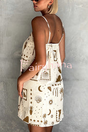Fashionable Graffiti Printed Halter Backless Loose Mini Dress