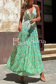 Bianca Tie-dye Ombre Gold Floral Print A-line Halterneck Maxi Dress