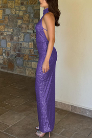 Sexy Sleeveless Backless Sequined Fitted Maxi Dress