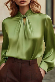 Solid Color Satin Long Sleeve Hollow Elegant Shirt