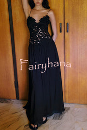 Stephanie Flower Crochet Lace Bust Chiffon Fluffy Hem Maxi Dress