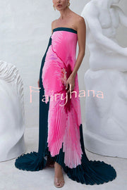 All about Her Pleated Floral Print Off Shoulder A-line Maxi Dress