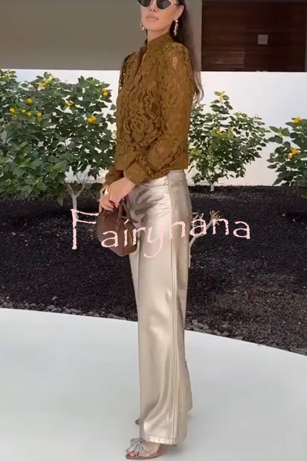 Ceyvan Metallic Fabric High-waist Pocket Straight Leg Stretch Pants