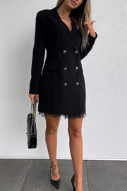 ‌Elegant Lace Panel Long-sleeved Button-down Suit Mini Dress