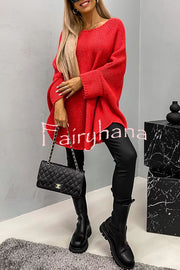 Remember Me Knit Crew Neck Poncho Loose Sweater