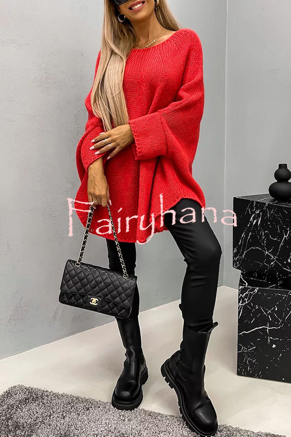 Remember Me Knit Crew Neck Poncho Loose Sweater