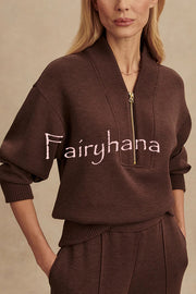 Meet The Autumn Ribbed Zipper Neck Sweatshirt and Elastic Waist Pocketed Loose Pants Set
