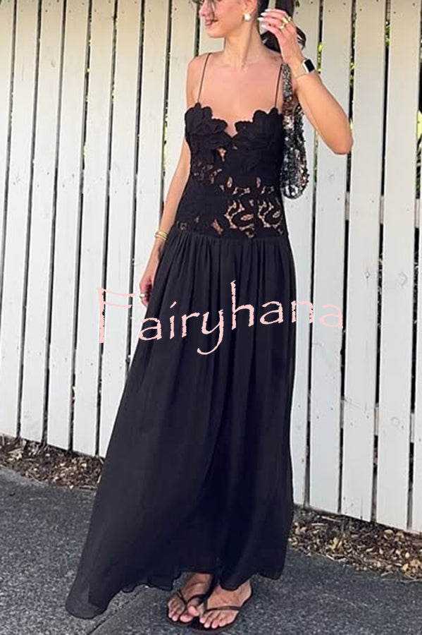 Stephanie Flower Crochet Lace Bust Chiffon Fluffy Hem Maxi Dress