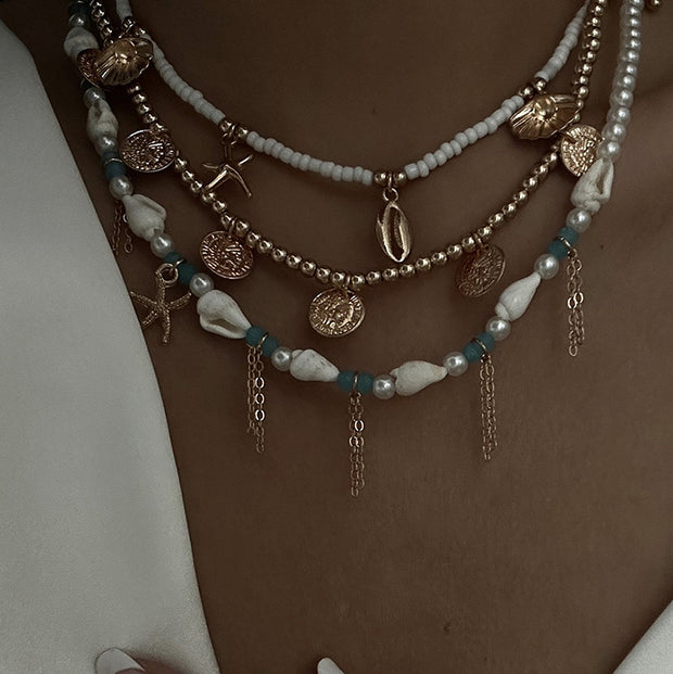 Holiday Style Conch and Starfish Stacking Necklace