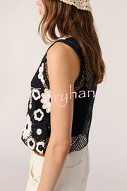 Fashionable Hollow Crochet Sleeveless Round Neck Knitted Vest