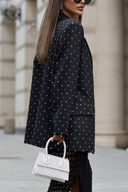 Fashionable Polka Dot Print Lapel Long-sleeved Loose Blazer