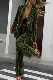 Solid Color Velvet Loose Long-sleeved Top and Elastic Waist Pocket Casual Straight-leg Pants Set