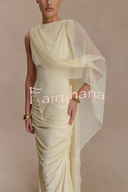 Fashionable Mesh Shawl Sleeveless Slim Fit Pleated Maxi Dress