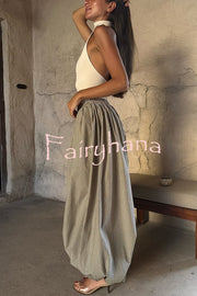Fashion Plaid Print Elastic Waist Pocket Loose Wide-leg Pants