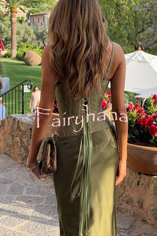 In A Fairytale Lace Corset Back Lace-up Slip Stretch Bodysuit