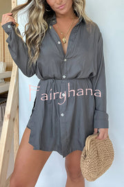 Solid Color Long Sleeve Button Casual Shirt-Style Rompers