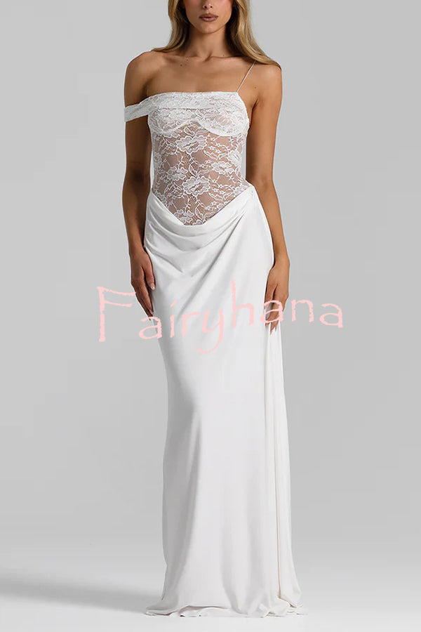Sexy See-Through Lace Suspender Slim Slit Maxi Dress