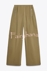 Fashionable Elastic Waist Workwear Wide-leg Pants