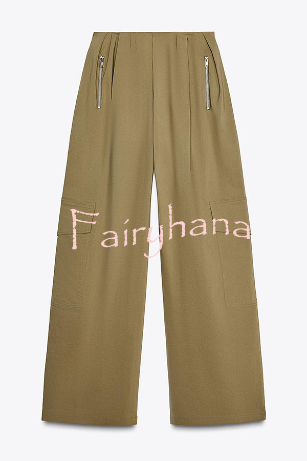 Fashionable Elastic Waist Workwear Wide-leg Pants