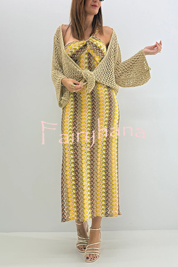 Colorful Zigzag Pattern Lace One-shoulder Slim Vacation Midi Dress