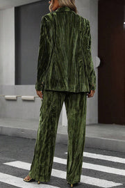 Solid Color Velvet Loose Long-sleeved Top and Elastic Waist Pocket Casual Straight-leg Pants Set