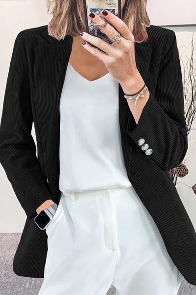 Solid Color Lapel Long Sleeve Button Casual Blazer