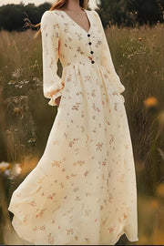 Floral Print Casual Long-Sleeved Holiday Maxi Dress