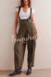 Fashionable Casual Side Pocket Button Loose Denim Overalls