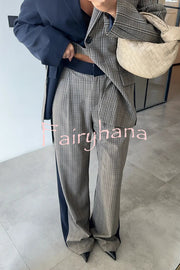 Nayla Plaid Contrast Color Belted Long Sleeve Lapel Blazer and Pocketed Wide Leg Pants Set