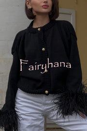 Solid Color Elegant Feather Long Sleeve Casual Knitted Cardigan
