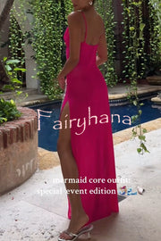 Mermaid Chiffon Starfish Sequin Asymmetric Neck Slit Maxi Dress