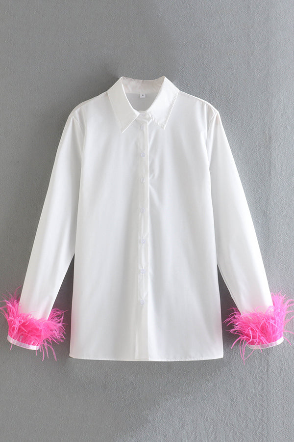 Fashionable Feather Long-sleeved Casual Loose Shirt