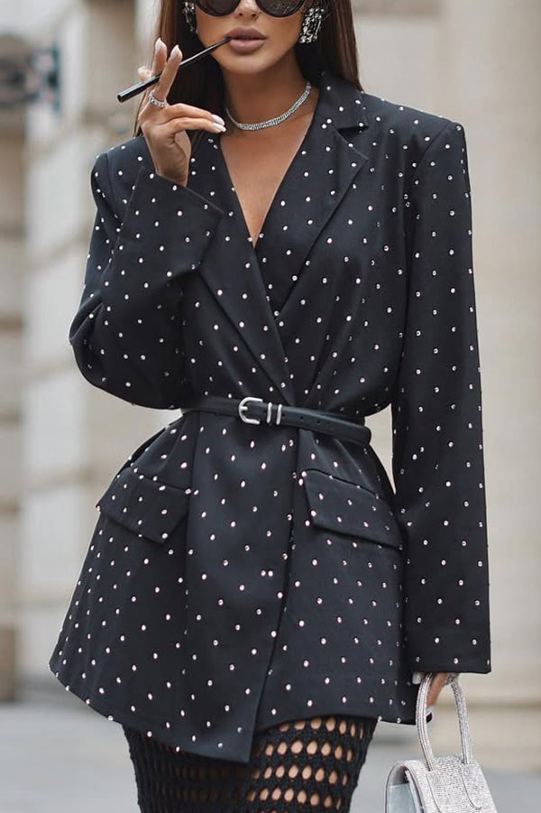 Fashionable Polka Dot Print Lapel Long-sleeved Loose Blazer