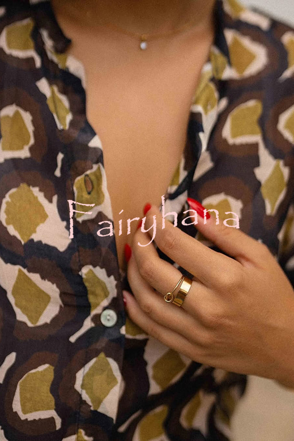 Unique Printed Lapel Button-down Loose Casual Shirt