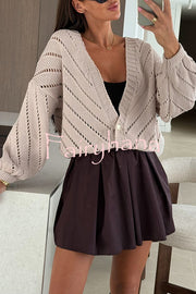 Fashion Hollow Knitted V-neck Button Loose Cardigan