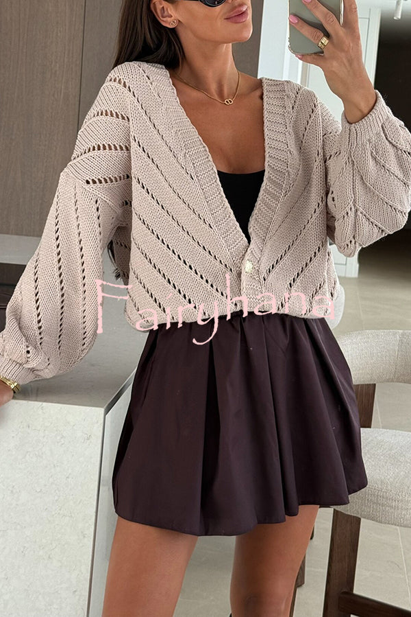Fashion Hollow Knitted V-neck Button Loose Cardigan